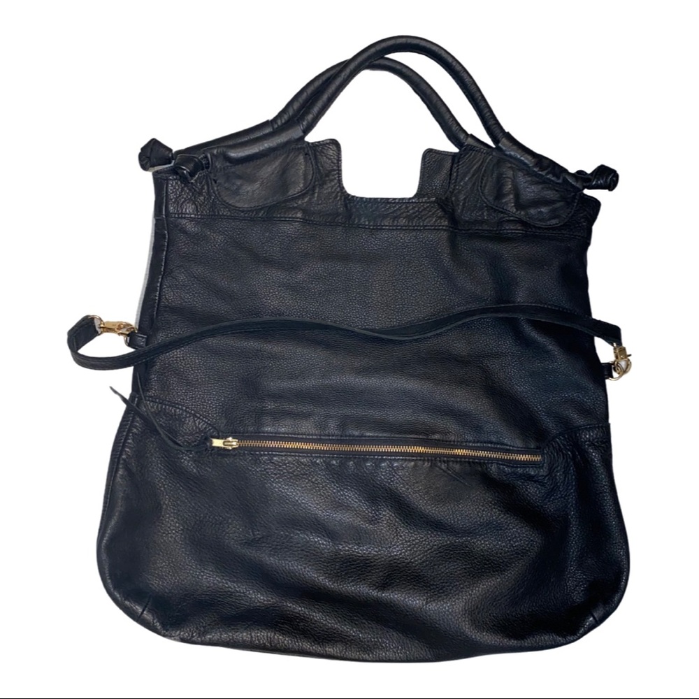 Anna Corrina black leather Mid city large fold over tote satchel bag AUTHENTIC